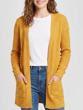 MOSSIMO SUPPLY CO Mustard Yellow Longline Long Sleeve Knit Cardigan Fitted Small